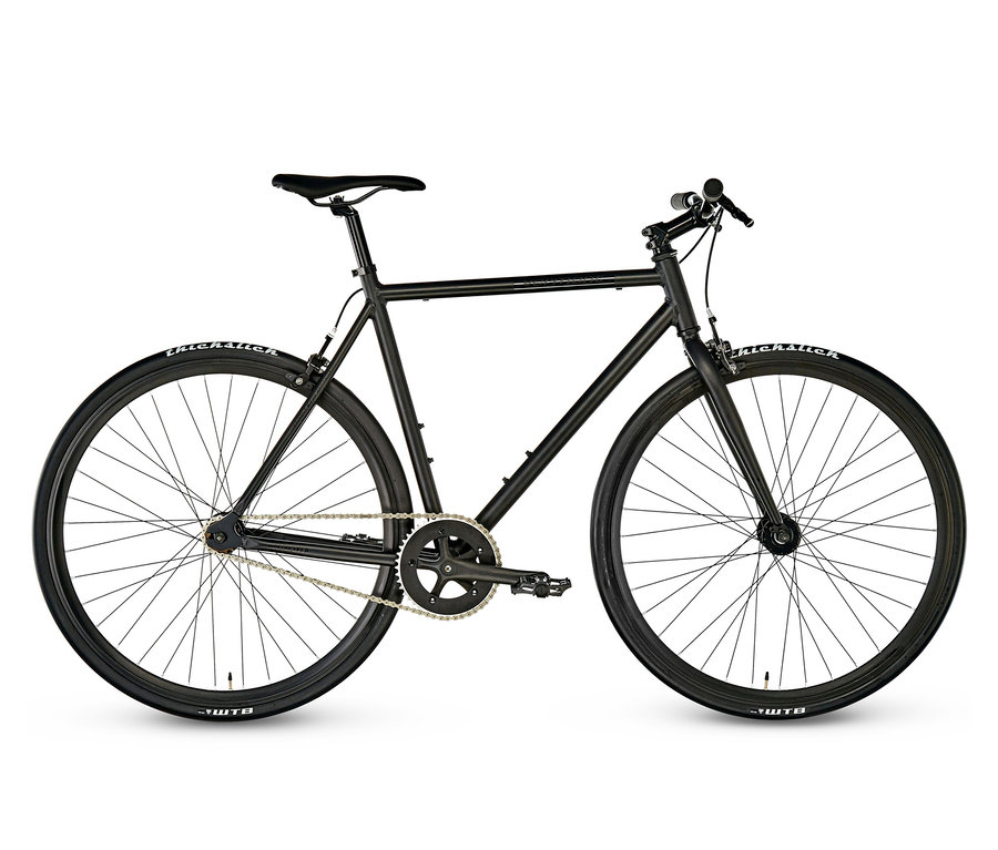 Schwarzes Vermont Herren-Singlespeed-Fahrrad »Northfield« vor weißem Hintergrund.