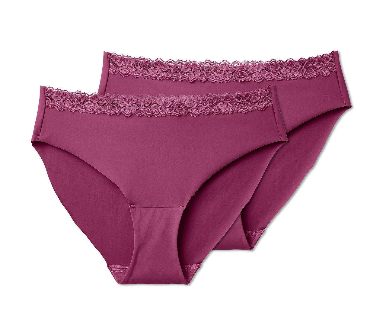 Zwei Magic-Cut-Slips in Lila mit Spitze am Bund.