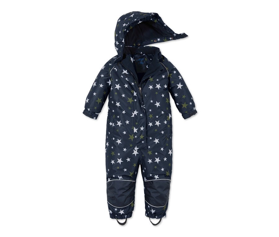 Blauer Schneeanzug mit Sternmuster.
