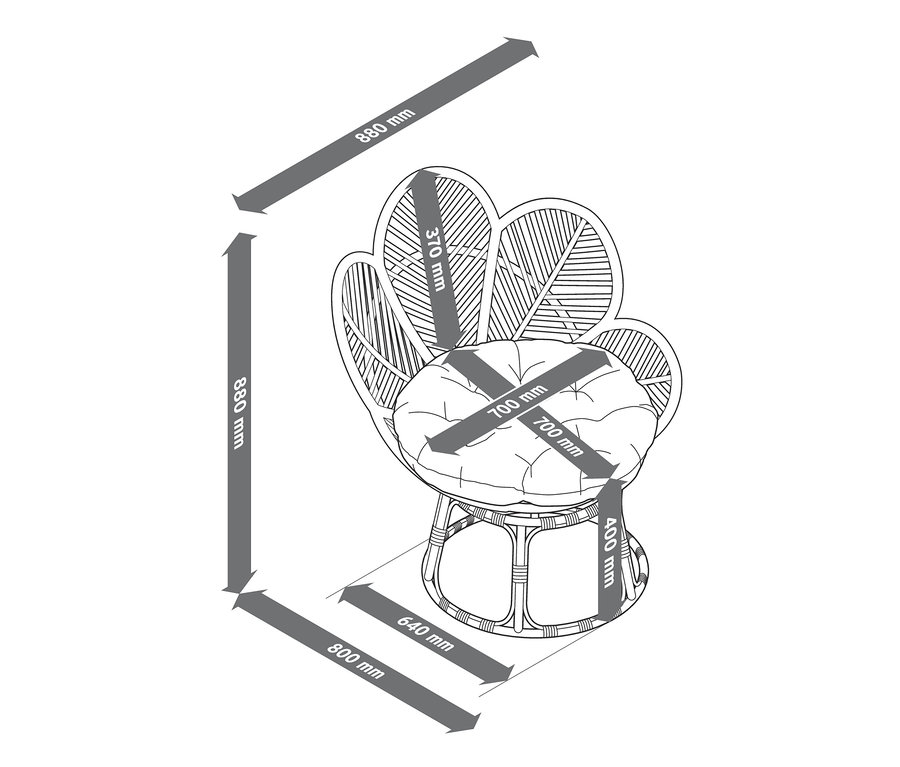 Abmessungen des Drehkorbsessels »Flower«.