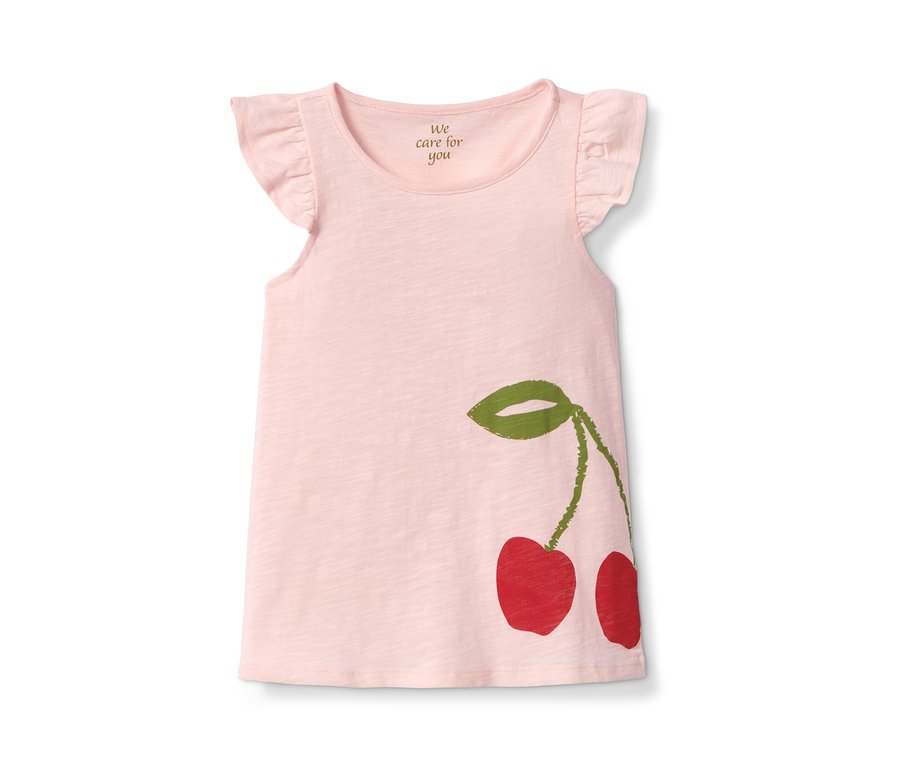 Rosa Mädchen-Shirt mit Kirschmuster, Teil eines 3 Mädchen-Shirts Sets.