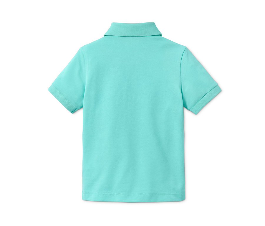 Rückseite eines helltürkisen 2 Poloshirts.