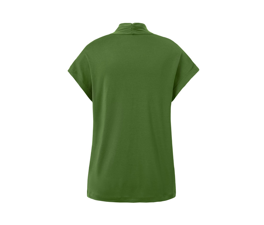 Grünes Shirt mit Stehkragen von hinten.