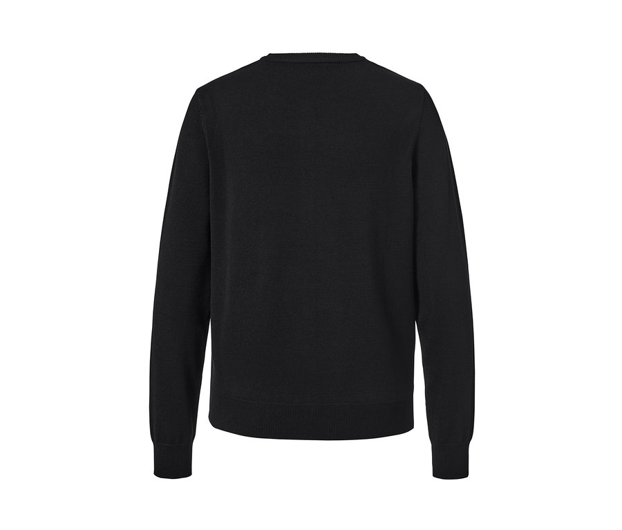 Rückansicht eines schwarzen Feinstrick-Cardigans.