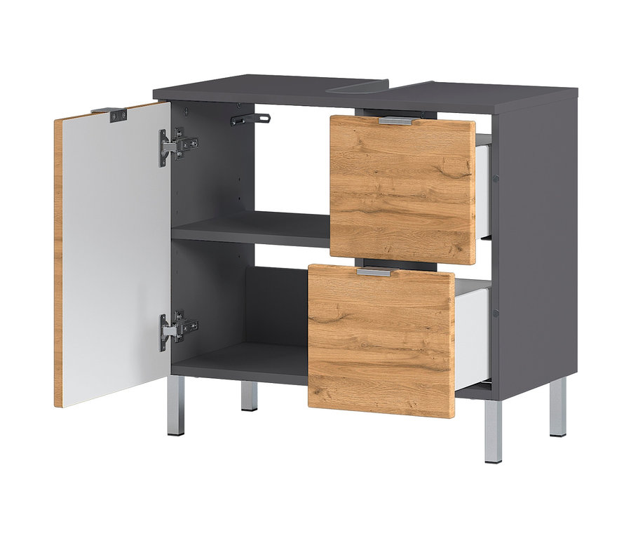 Waschbecken-Unterschrank »Mauresa«, Eichen-Nachbildung/graphit mit offenen Türen und Schubladen.