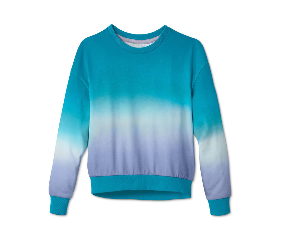 Blaues Sweatshirt.