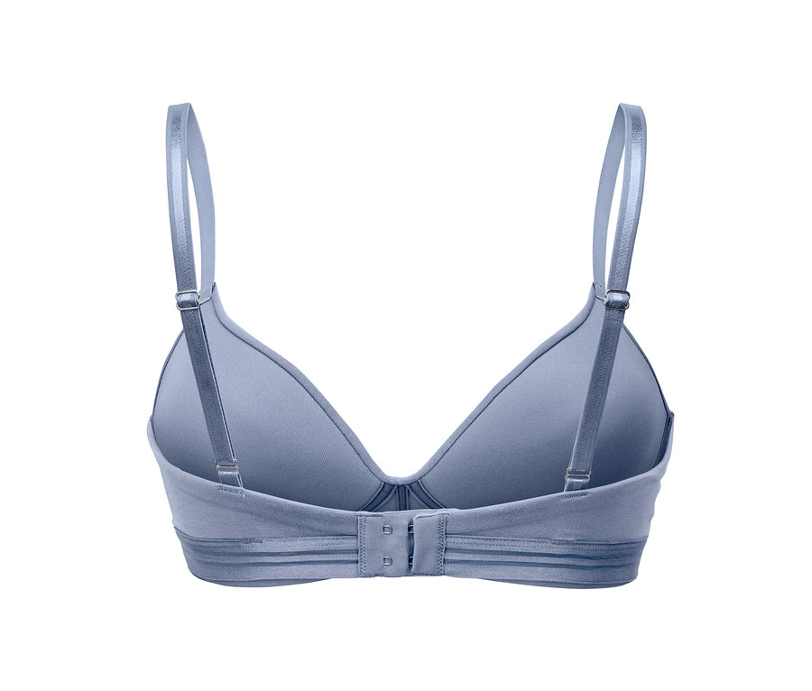 Rückansicht eines blauen Softschalen-BHs.