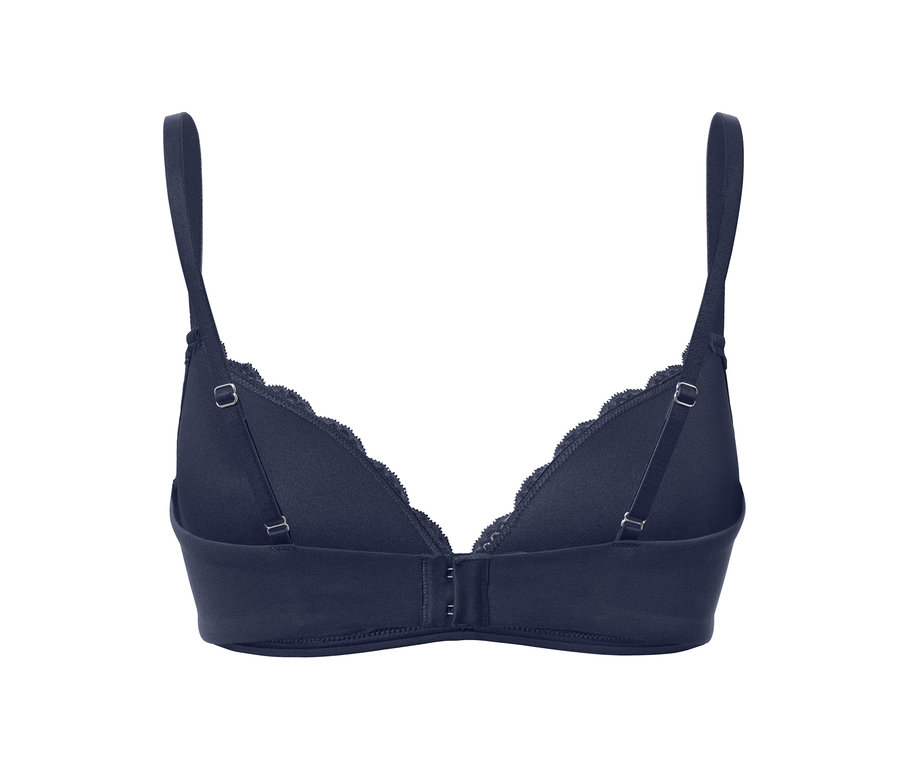 Detailaufnahme eines dunkelblauen Softschalen-BHs von hinten.