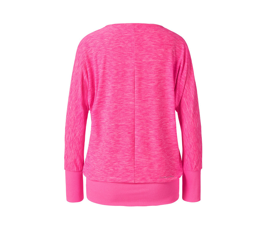 Rückansicht eines pinken Fledermausshirts.