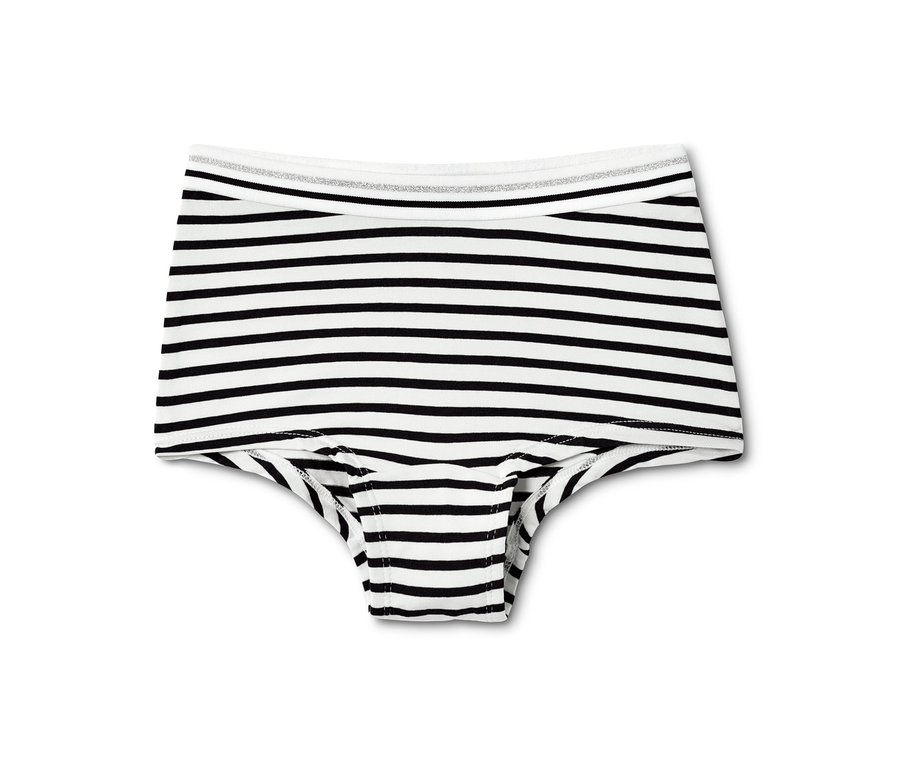 Eine schwarz-weiß gestreifte Mädchen-Panty, aus einem 7er Pack.