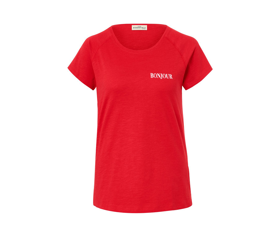 Rotes T-Shirt mit Statement-Print "Bonjour".