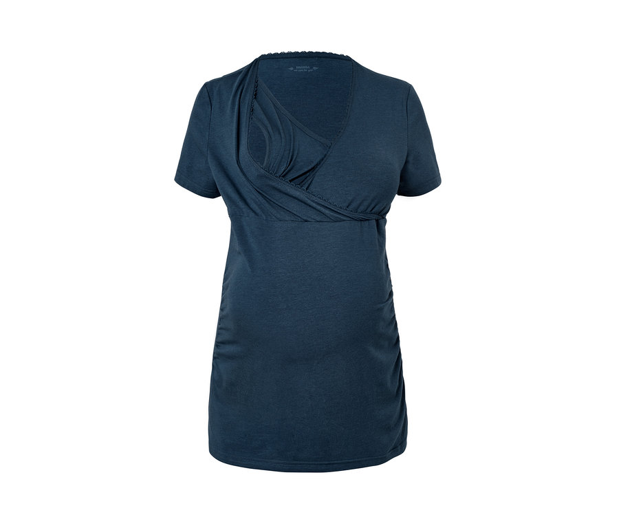 Dunkelblauer Umstands- und Still-Pyjama mit kurzärmligem Oberteil in Wickeloptik.