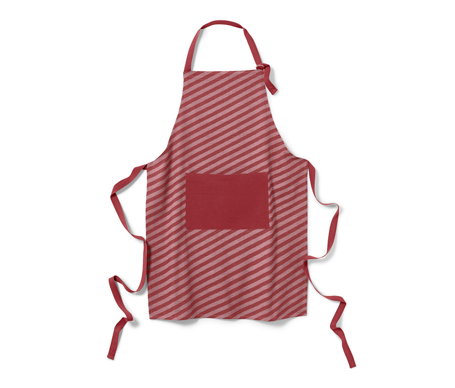 Gestreifte Küchenschürze mit Tasche.
