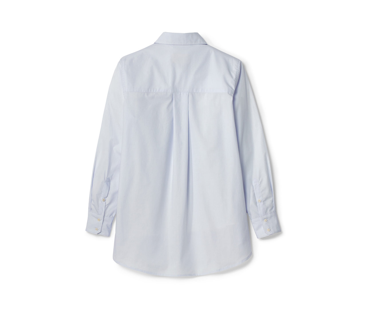 Hellblaues NAH/STUDIO Longbluse aus Bio-Baumwolle von hinten.