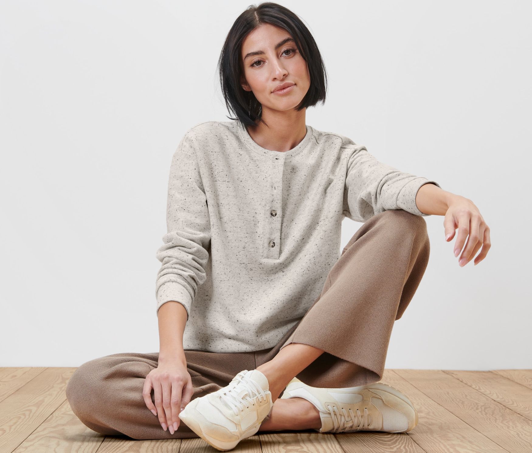 Thumbnail - Tchibo - Sweatshirt mit Knopfleiste - Damen - Gr. XS - beige
