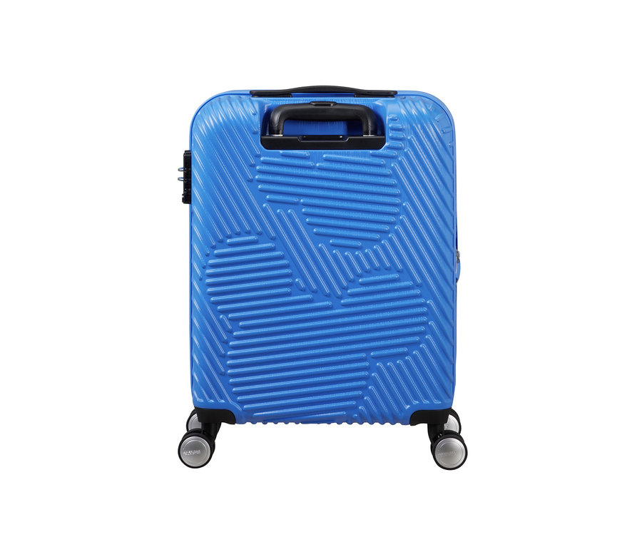 Blauer American Tourister »Mickey Clouds« Spinner auf weißem Hintergrund.