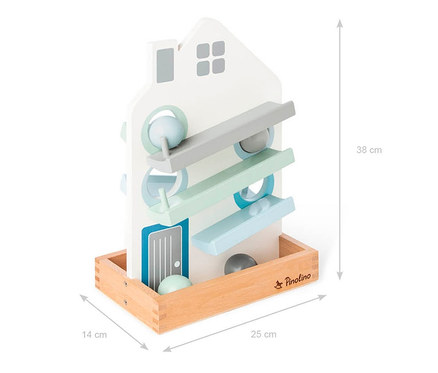 Pinolino Kugelbahn »Bente« in Hausform mit verschiedenfarbigen Kugeln.