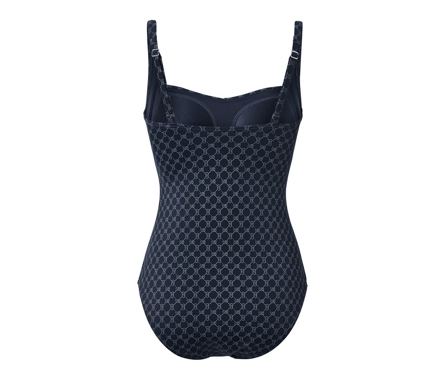 Figurformender blauer Badeanzug mit Alloverprint.