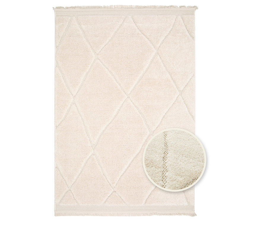 Beiger Indoorteppich »NATIVO Boho Lines« mit Rautenmuster.