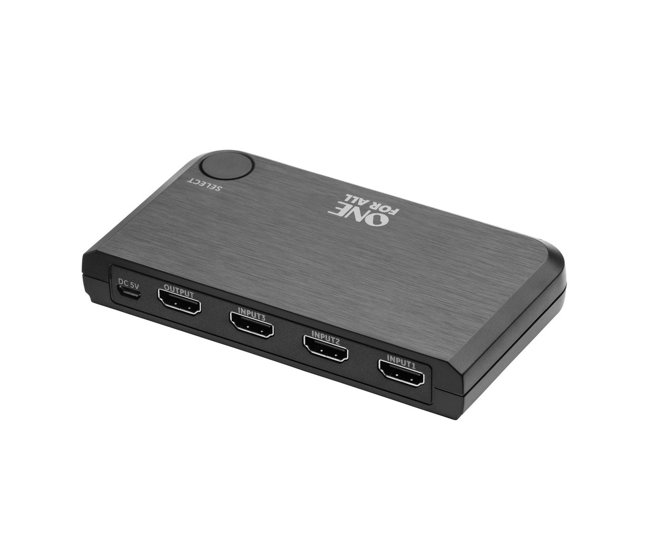 Schwarzer ONE FOR ALL 4K HDMI Umschalter SV1632 mit Eingangs- und Ausgangsanschlüssen.