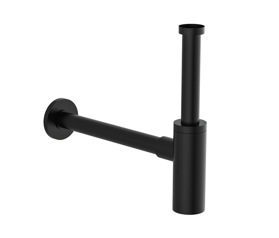 Ein KIRCHHOFF Design-Flaschen-Siphon in Schwarz vor einem weißen Hintergrund.