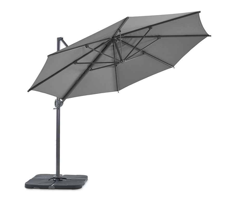 Anthrazitfarbener Ampelschirm mit ca. 330 cm Durchmesser.