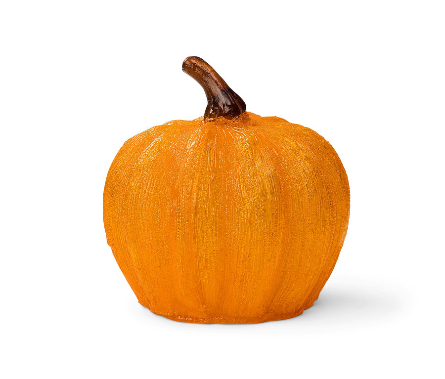 Ein orangefarbener LED-Kürbis für den Innen- und Außenbereich, ca. 25 cm.