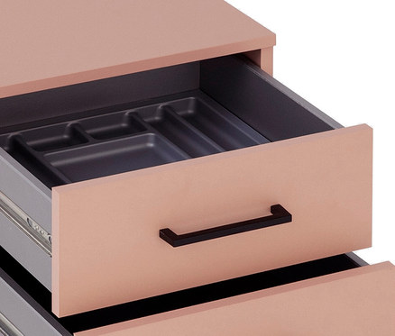 Ansicht eines geöffneten Rollcontainers »Ruby«, Aprikosenfarben.