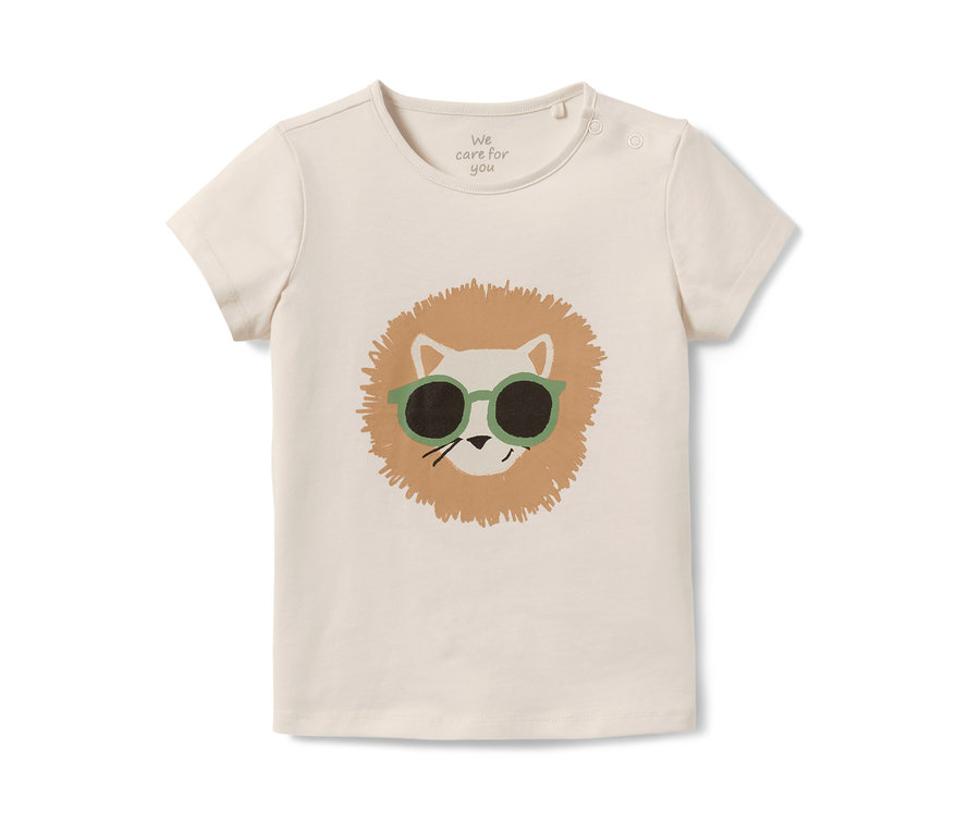 Ein Kinder-T-Shirt mit einem Löwen mit Sonnenbrille.