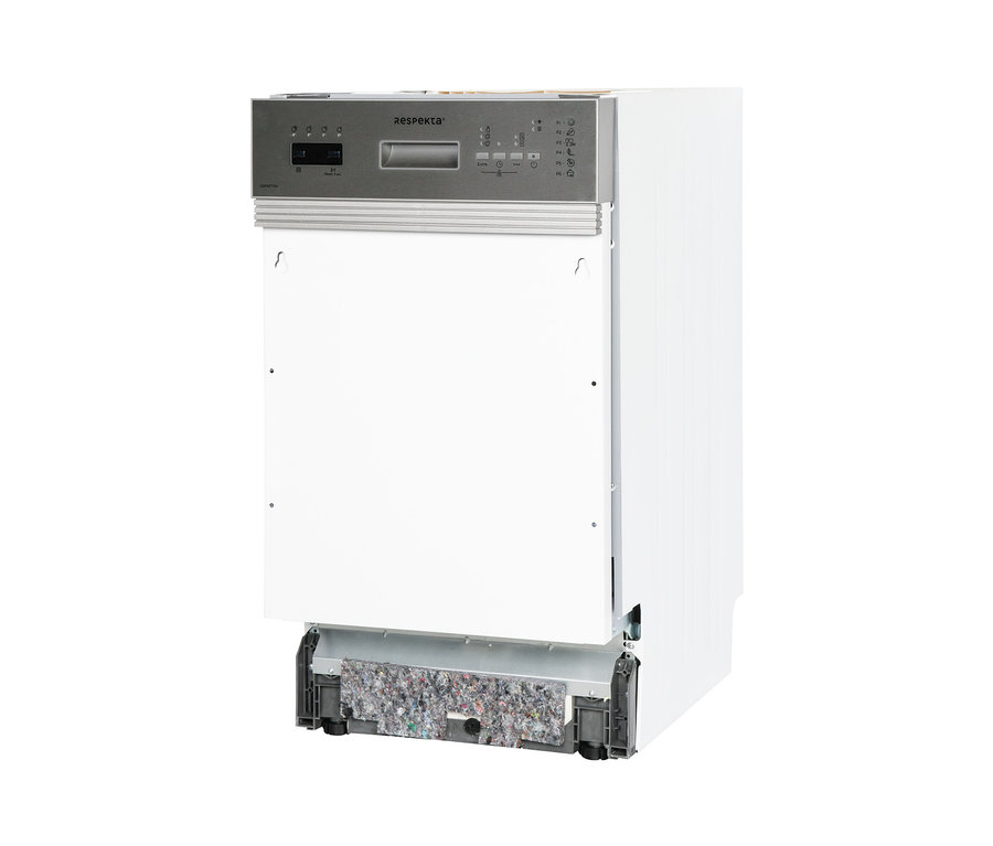 Weißer Respekta teilintegrierter-Geschirrspüler »GSP45TiDV«, ca. 45 cm, E (von A bis G) mit silberner Bedienblende.