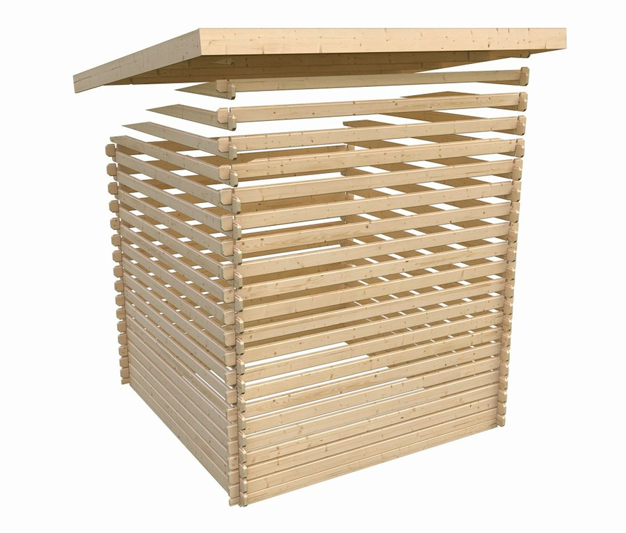 Unfertiges Karibu Gartenhaus, 28 mm, (Barne 7) aus Holzbalken.