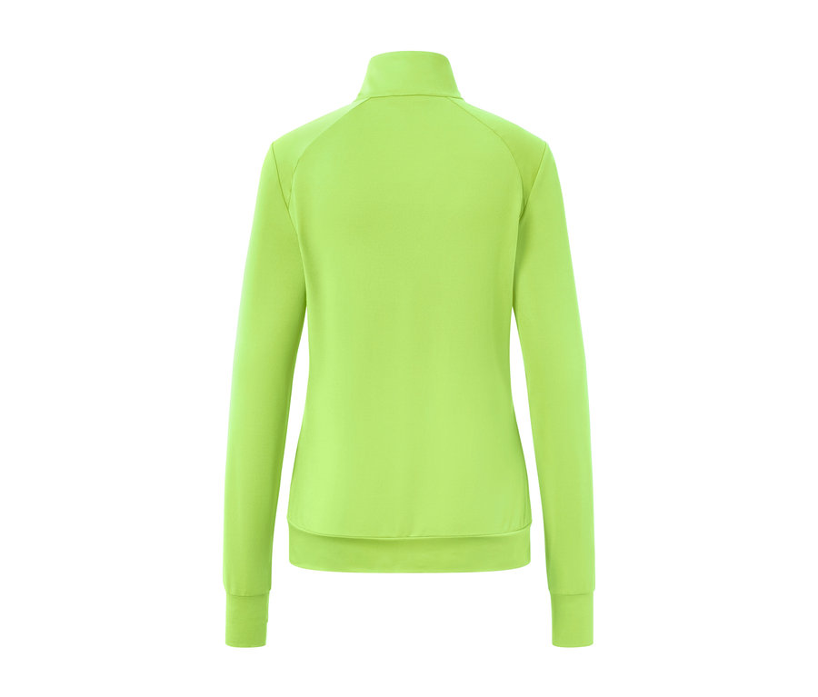 Rückansicht einer limettenfarbenen Funktionsjacke.