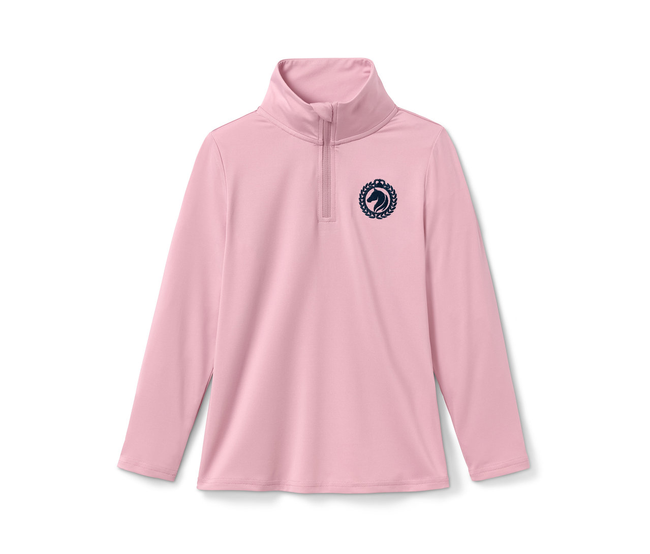 Rosa Langarm-Reitfunktionsshirt aus recyceltem Material.