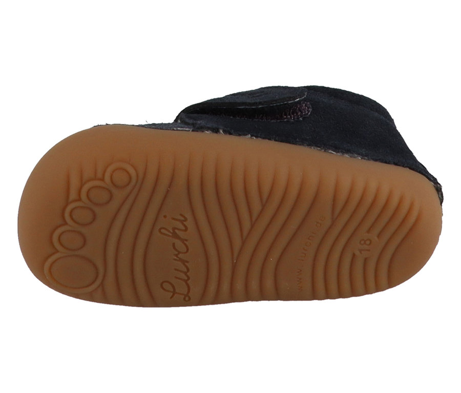 Ansicht der Sohle des marineblauen LURCHI »Willow« Schuhs.