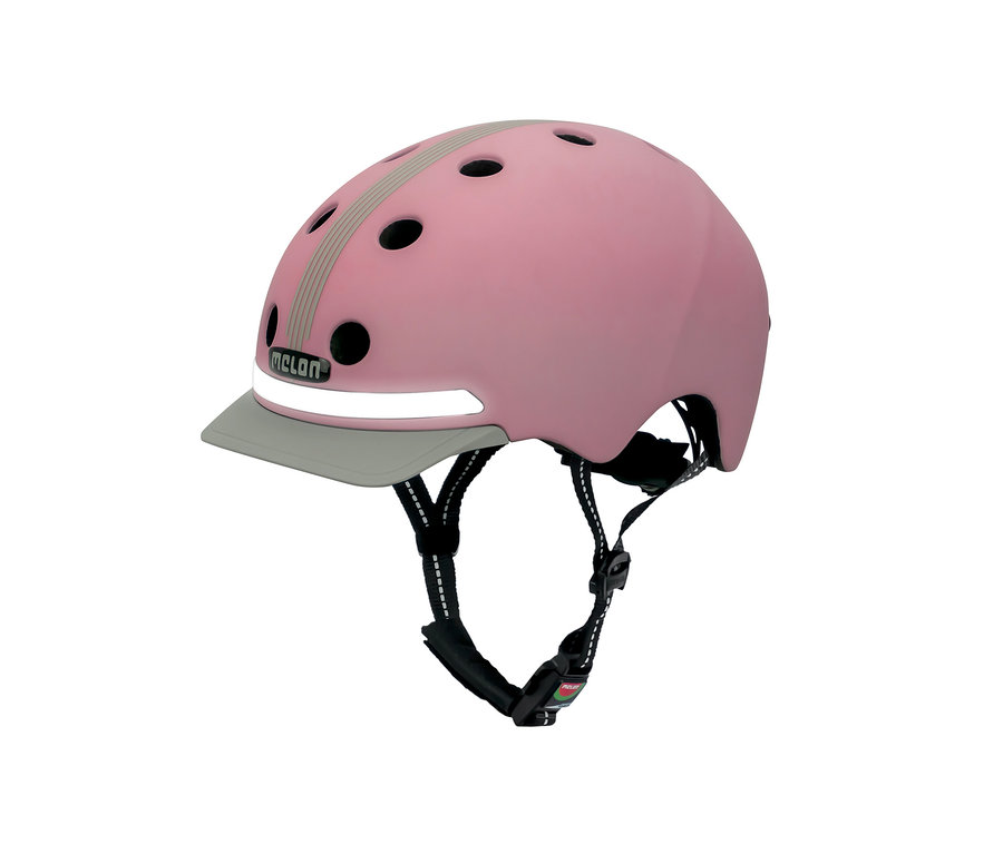 Rosa Melon E-Series Fahrradhelm »Lotus« mit grauem Visier.