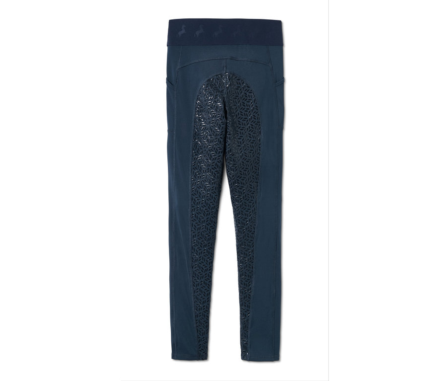 Dunkelblaue Grip-Vollbesatz-Reittight aus recyceltem Polyester.