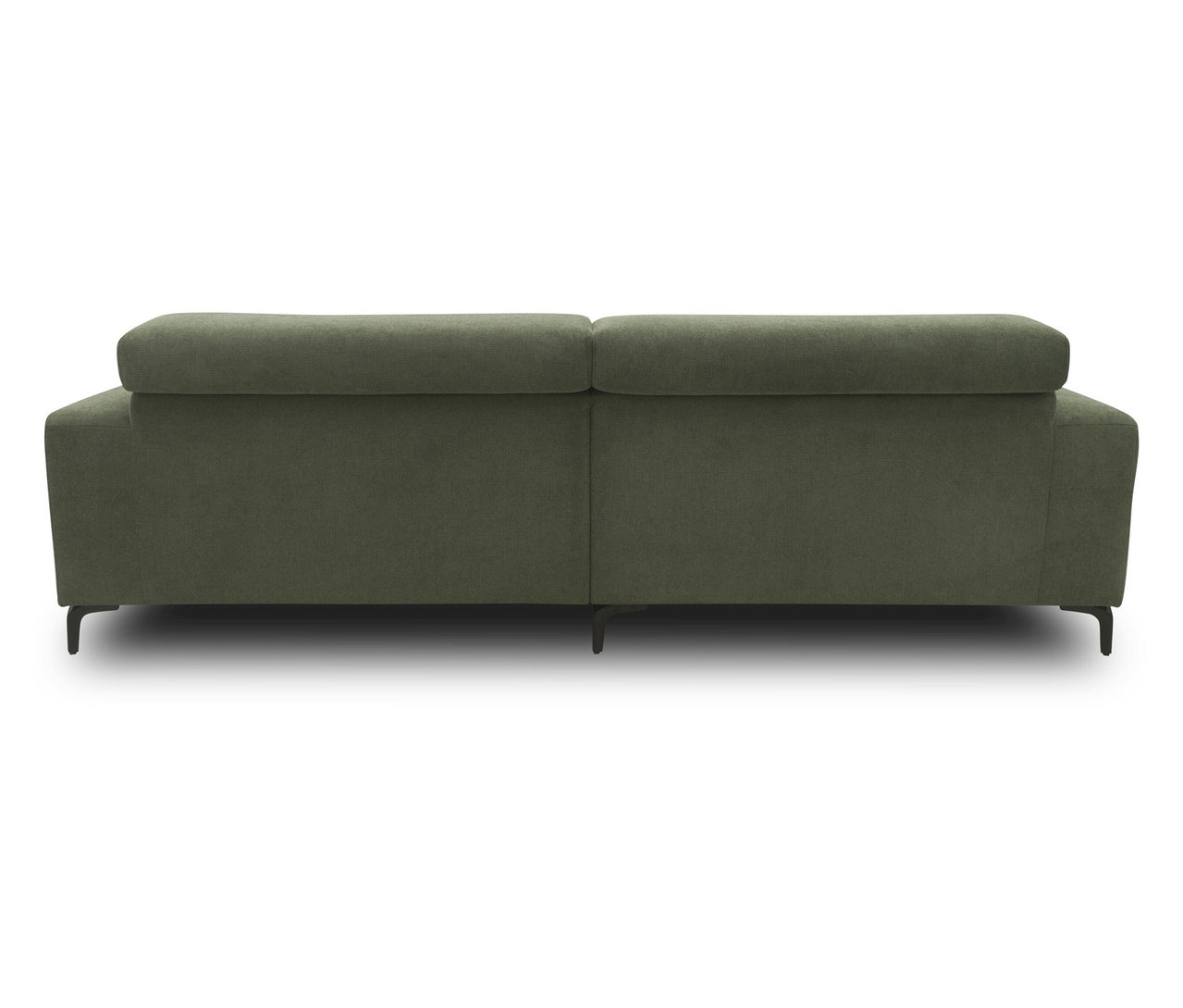 Rückansicht des DOMO collection Sofas, grün links.