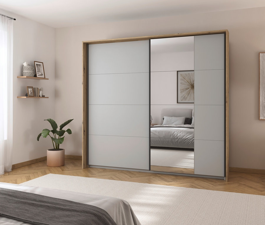 Schlafzimmer mit rauch Schwebetürenschrank »Credo«, 2-türig mit Spiegel, seidengrau.