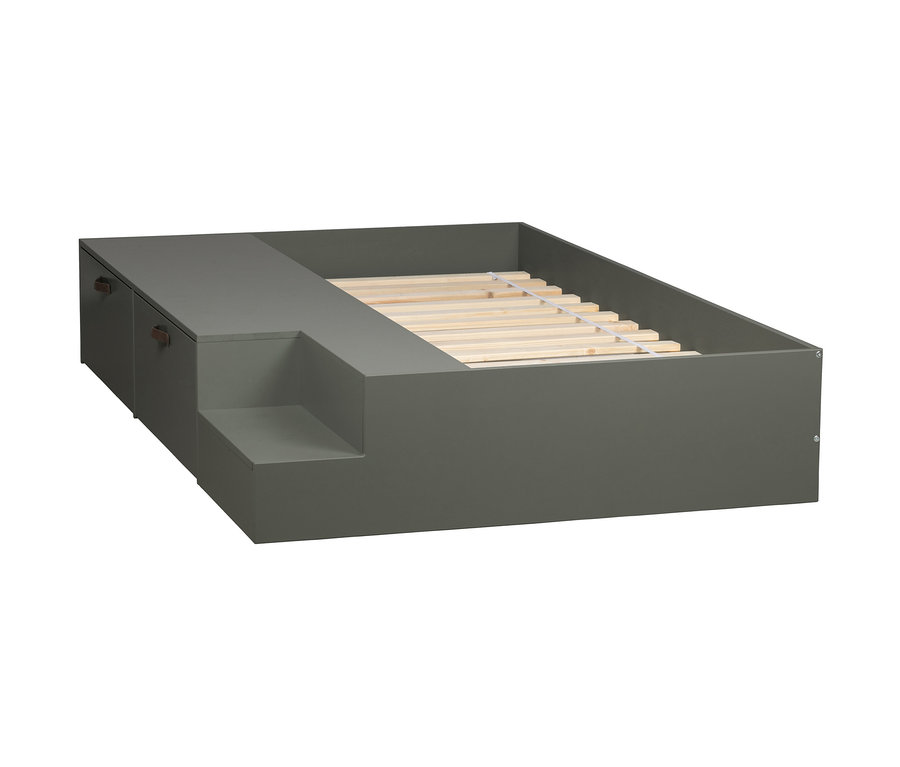 Graues vtwonen Bett »Stage«, Kiefer Soap mit Stauraum und Holzrahmen.
