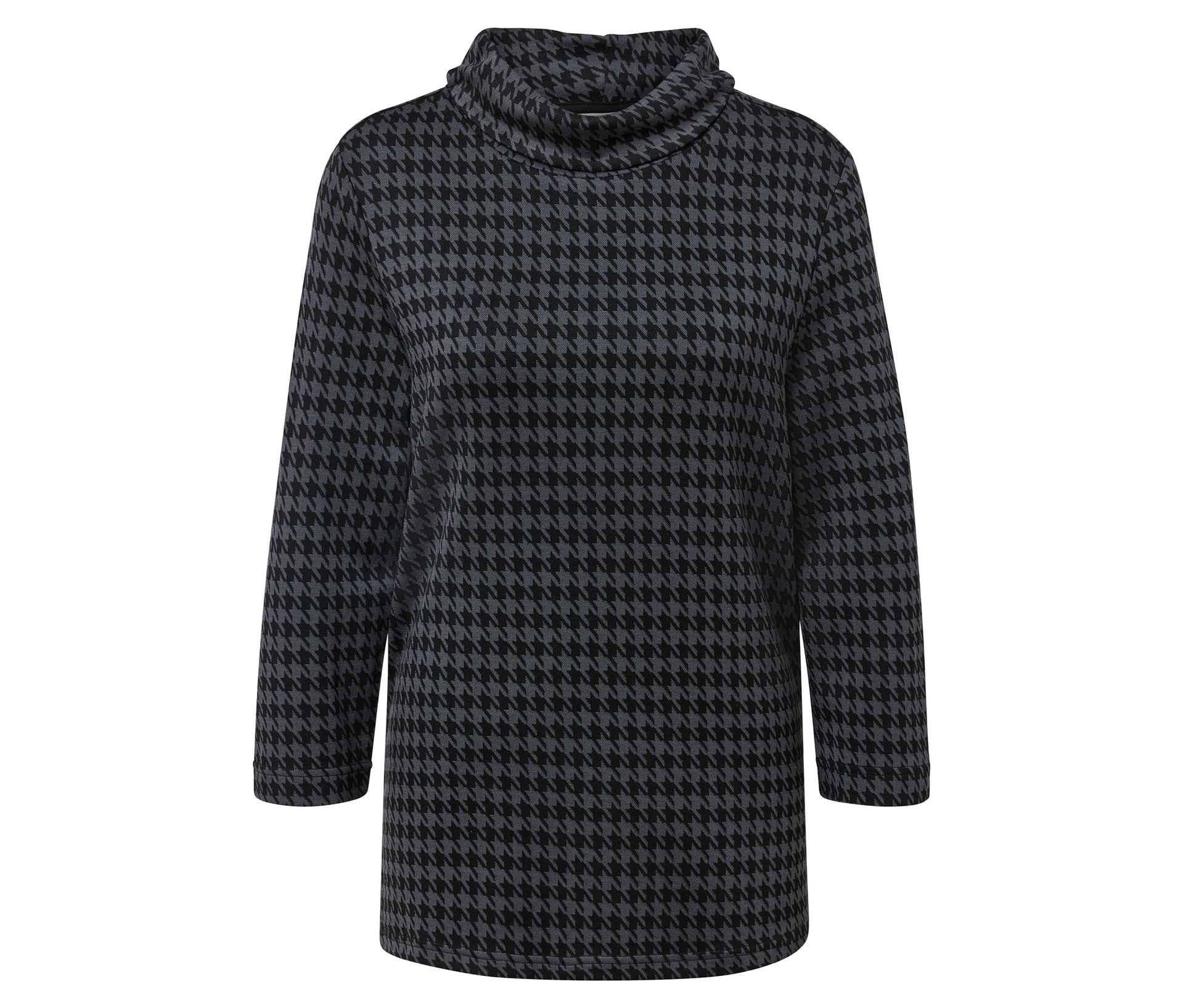 Sweatshirt mit Stehkragen - Damen - Gr. L - schwarz/jacquard - schwarz