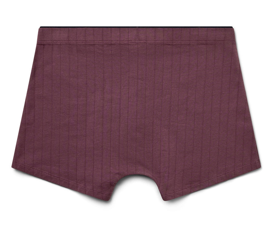 Weinrote Damen-Boxershorts mit feinen Streifen.