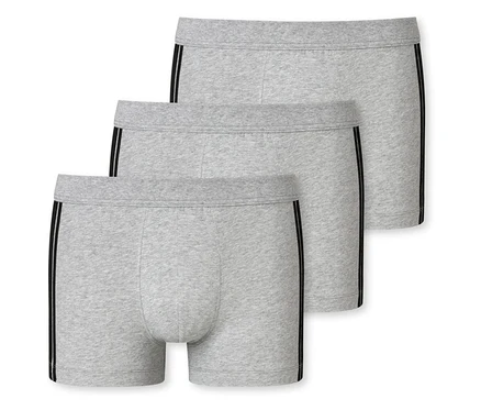 Drei graumelierte SCHIESSER Shorts in einer Reihe.