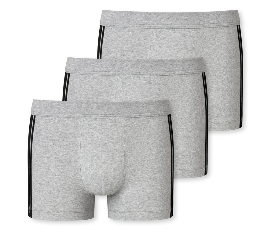 Drei graumelierte SCHIESSER Shorts in einer Reihe.