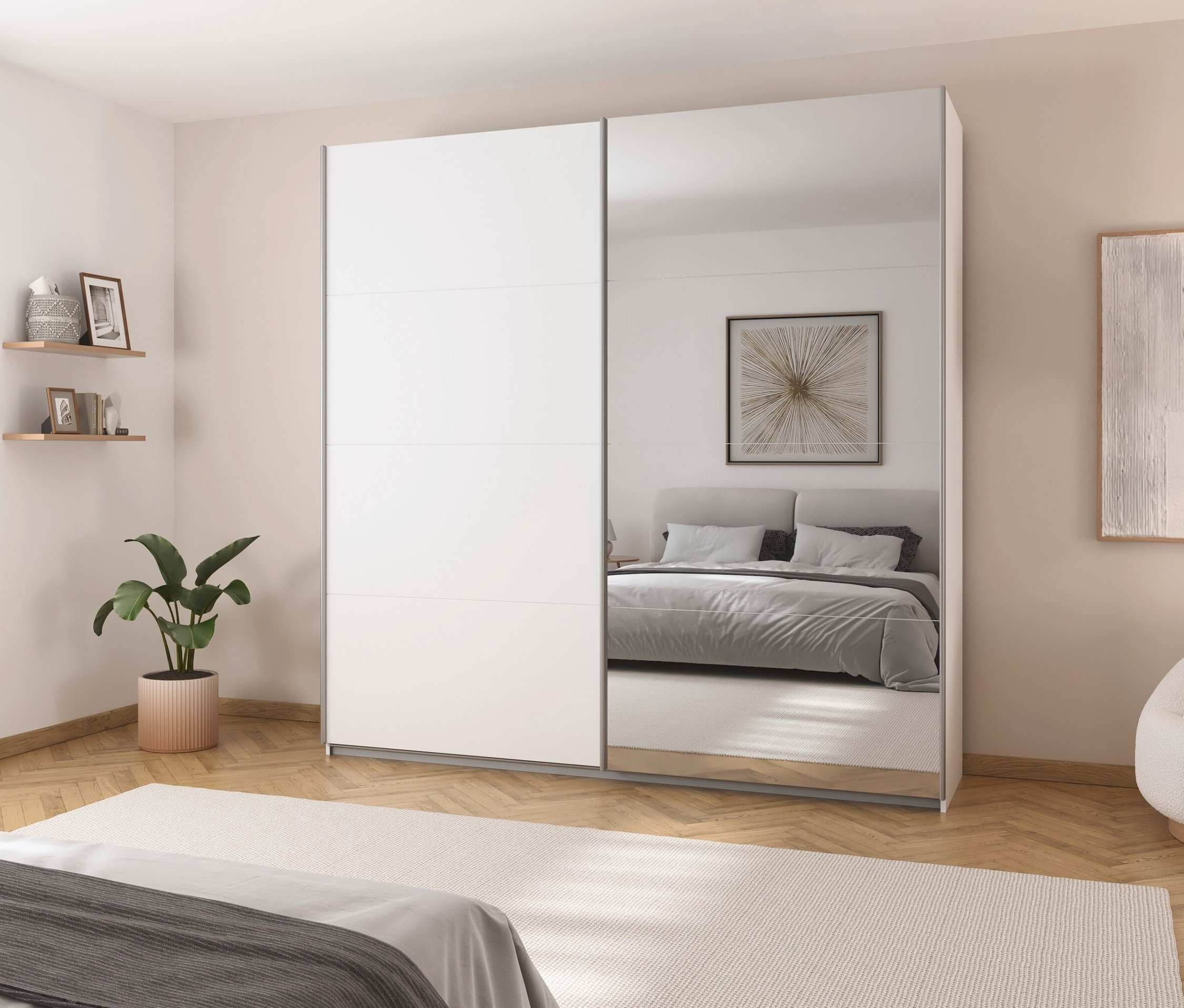 Thumbnail - rauch Schwebetürenschrank »Quadra« mit Spiegel - 226x62x229cm - weiß - Holz