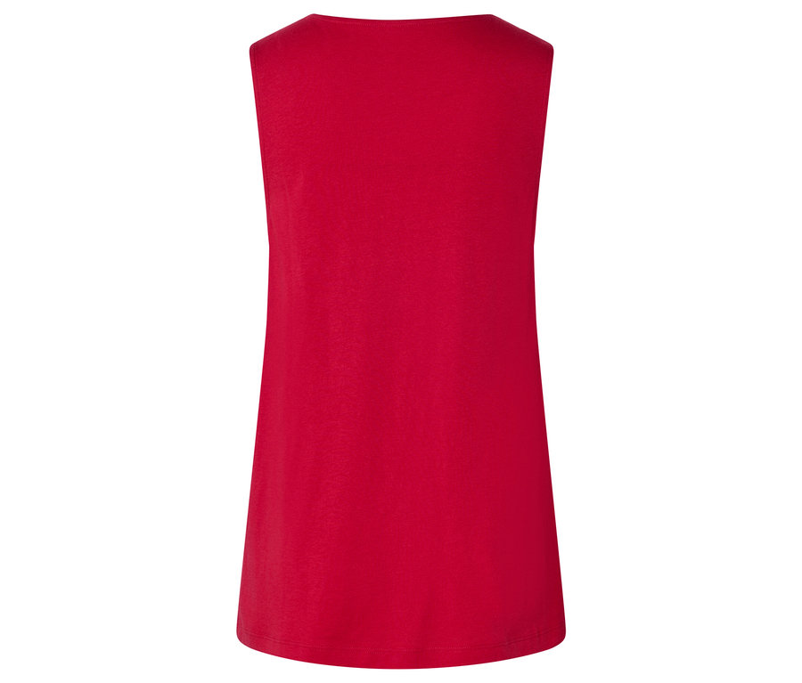 Rückansicht eines roten, ärmellosen Oberteils.