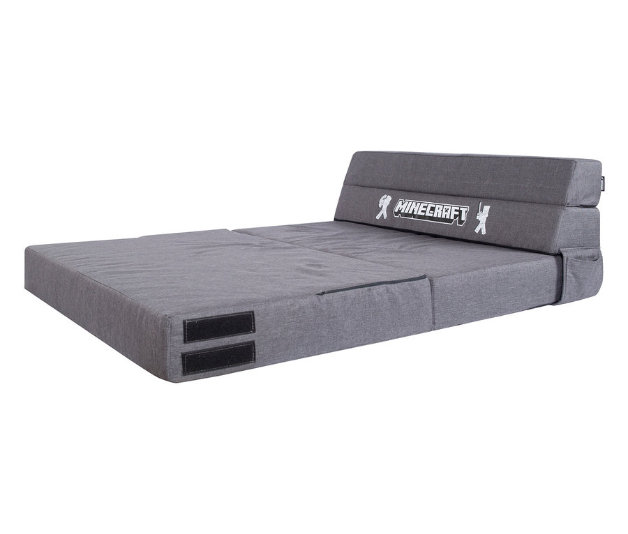 Graues roba Minecraft Gaming Sofa liegt flach auf dem Boden.