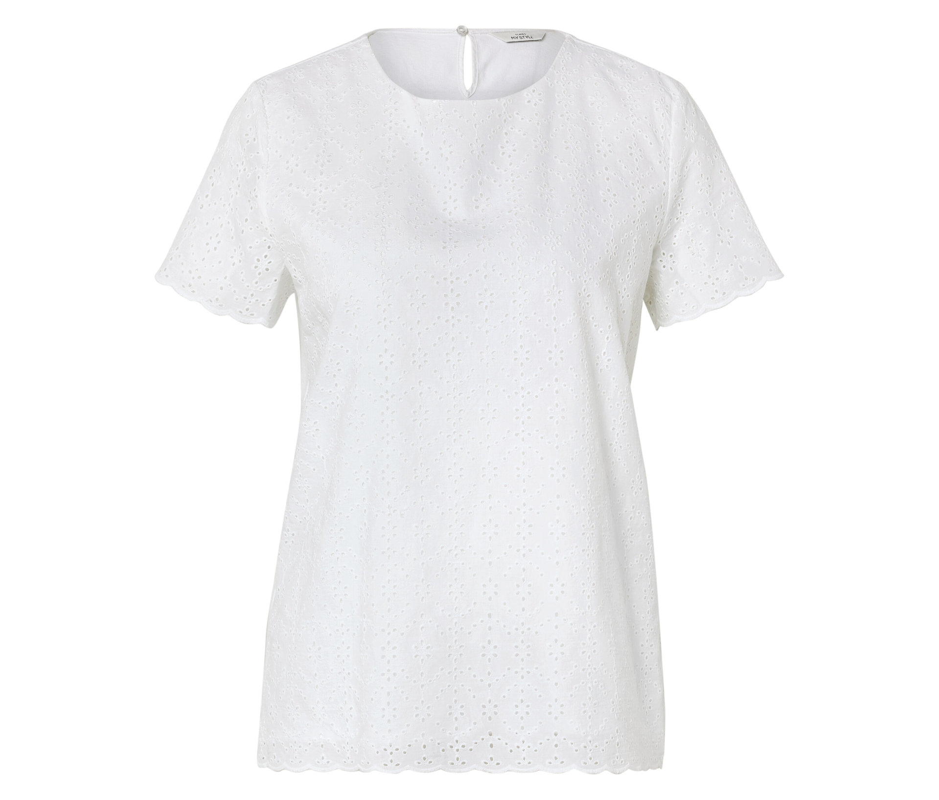 Blusenshirt mit Lochstickerei - Damen - Gr. 40 - weiß - weiß