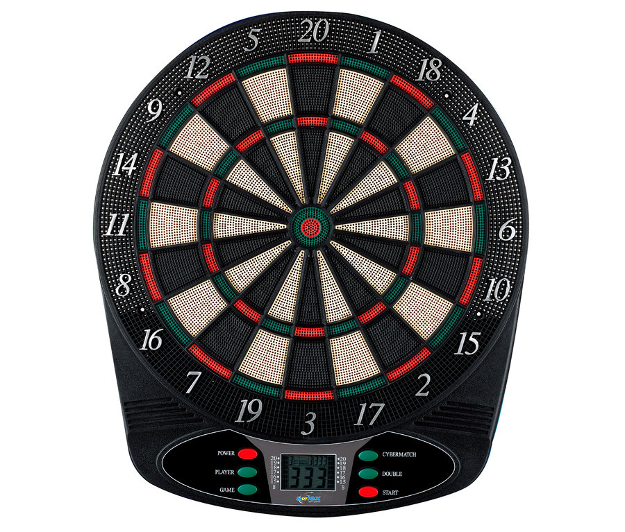 Schwarzes elektronisches Dartboard »Classic« von L.A.-Sports mit roten, grünen und beigen Details.