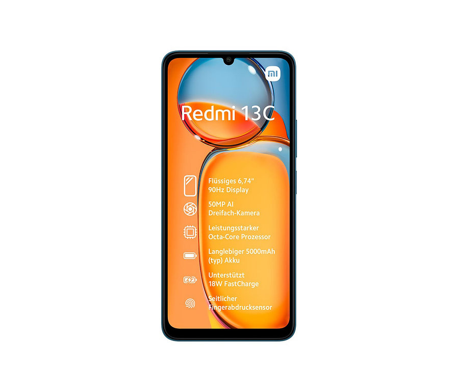 Blaues Xiaomi Redmi 13C 128 GB Smartphone.