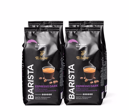 Vier Packungen BARISTA Espresso Dark - 4x 1 kg Ganze Bohne.